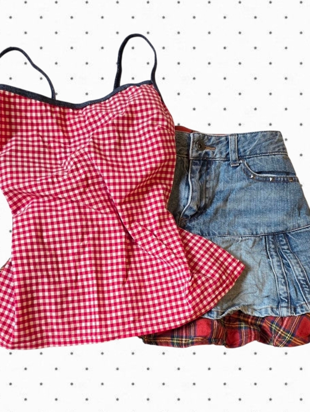Japanese Gingham Plaid Jean 2pc Set